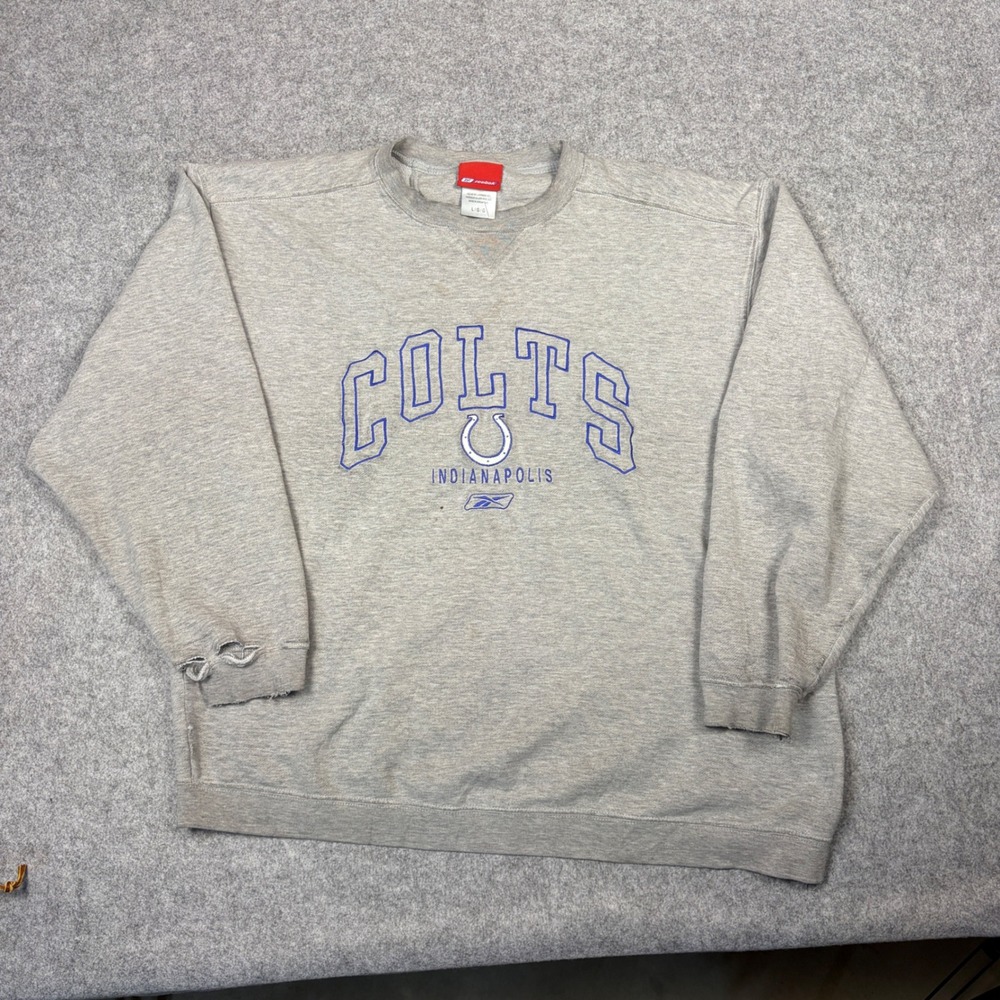 Vintage Reebok Indianapolis Colts Crewneck Sweatshirt Gray Distressed Mens Large